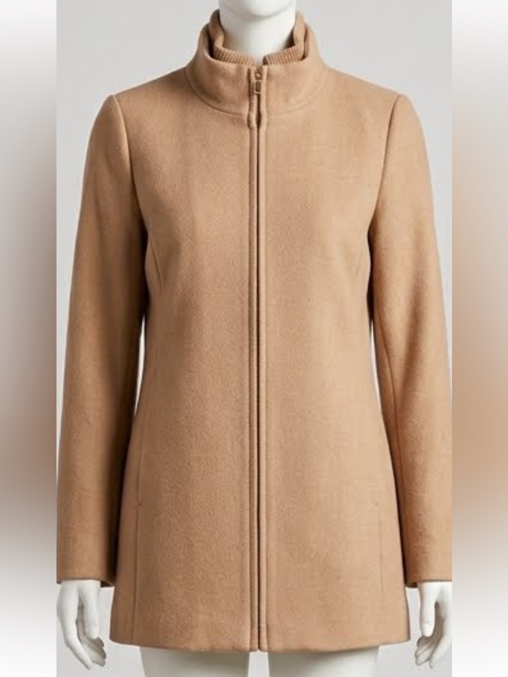 Women's J. Crew Size 4 Camel Zip-Front Wool Coat